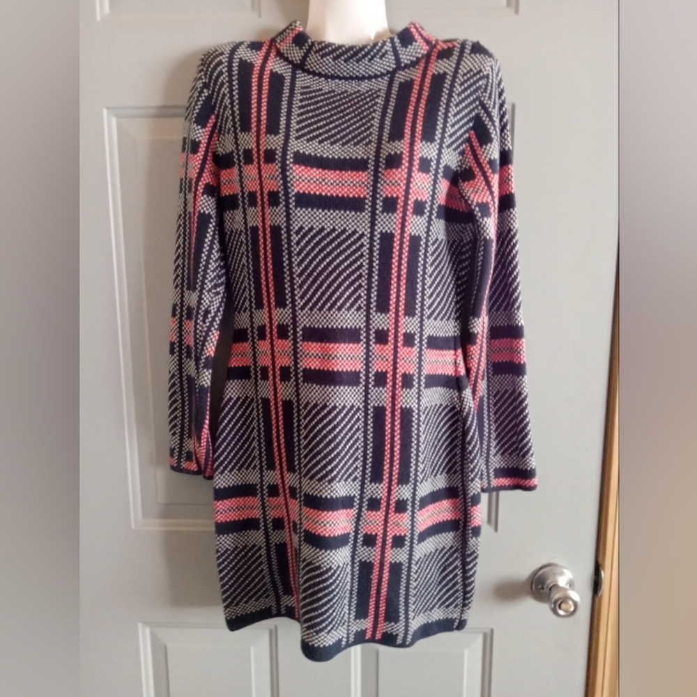 VENUS Long Sleeve Plaid Dress Mock Neck - Black, White, and Red Acadamia